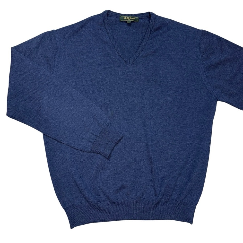 Bobby Jones Signature 100% Merino Wool V-Neck Blue Made In Italy Sweater Size M